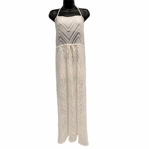 Robin Piccone White Crochet Halter Maxi Cover Up Dress Medium